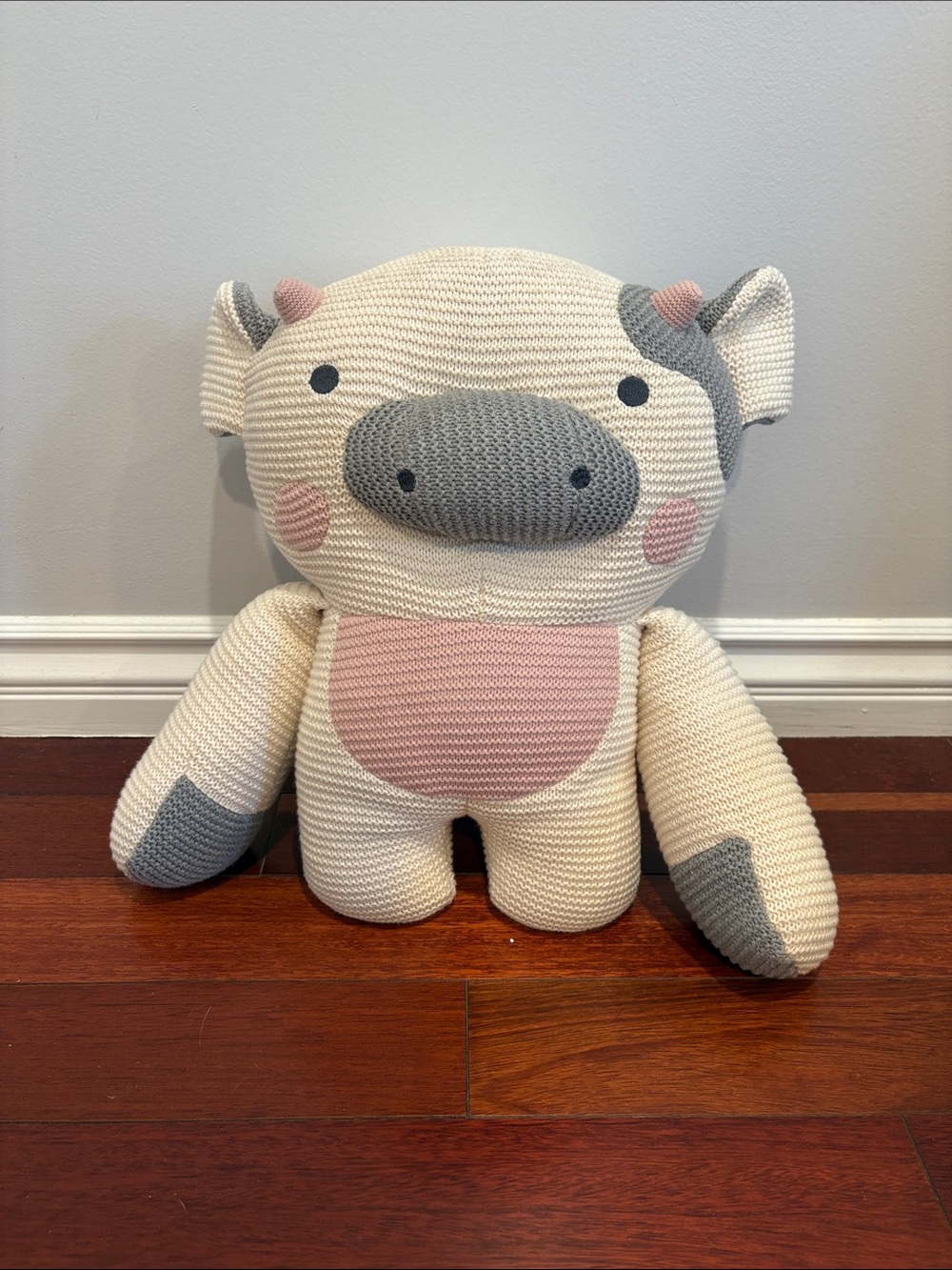 Bearaby Cody Cow Plush Knit Cream and Pink Cow Weighted Pillow 100% Cotton Sleep